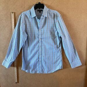Buttoned Down Mens Sz Large Blue Plaid Long Sleeve Shirt Buttoned Collar/Cuffs